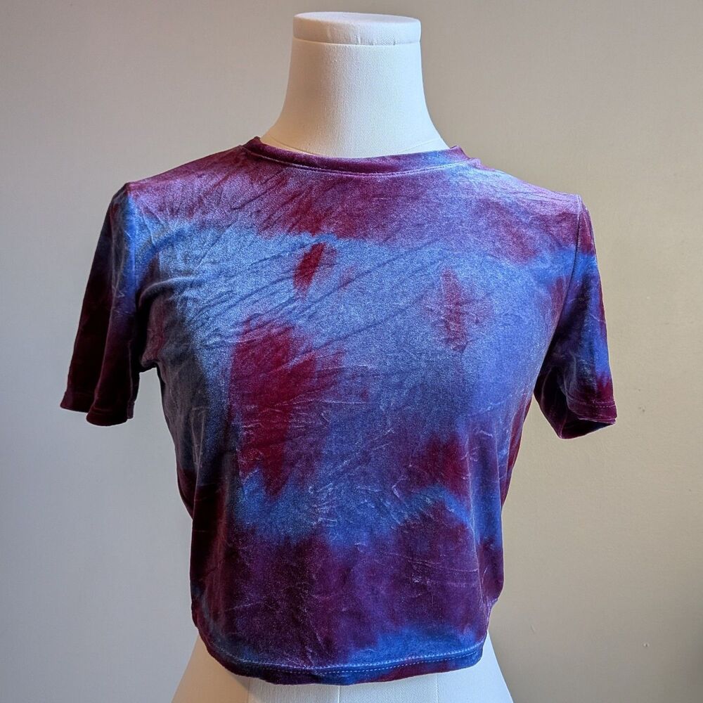 Four Leaf Cropped Velvet Top Purple Tie Dye Whimsygoth Boho Fairycore Size XS